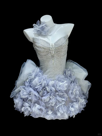 Stunning A Line Sweetheart Neck Beaded Sequin Purple Floral Tulle Homecoming Dresses Birthday Dresses