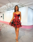 Sweetheart A Line Homecoming Dresses for Juniors Print Ruffles Cocktail Gowns