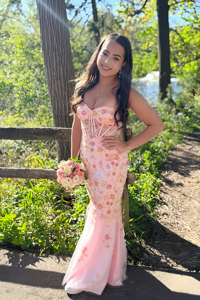 Sweetheart Floral Beaded Mermaid Long Dress