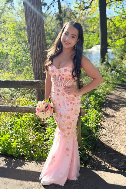 Sweetheart Floral Beaded Mermaid Long Dress