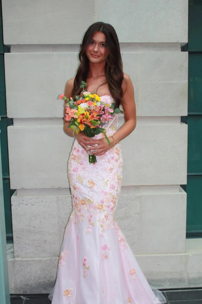 Sweetheart Floral Beaded Mermaid Long Dress