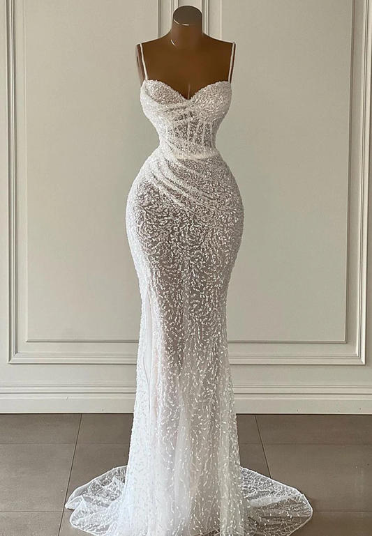 Sweetheart Spaghetti Straps Ruched Mermaid Prom Dress