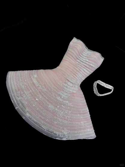 Sweety A Line Strapless Pink Layered Sequin Short Homecoming Dresses Birthday Dresses