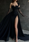 V-Neck Appliques Sleeves High Slit A-Line Prom Dress