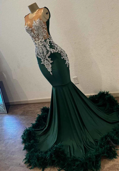 V-Neck Beaded Pleated Feathered Sparkly Prom Dress for Black Girls