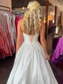 White - Strapless Satin Beaded A Line Long Prom Dresses With Bow