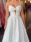 White - Strapless Satin Beaded A Line Long Prom Dresses With Bow