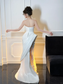 White Mermaid Strapless Floral Pleated Satin Tulle Long Prom Dress Party Dress