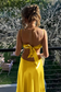 Yellow - Sheath Spaghetti Straps Long Satin Prom Dresses With Cut out