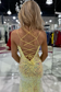 Yellow V Neck Sequins Mermaid Prom Dresses with Slit
