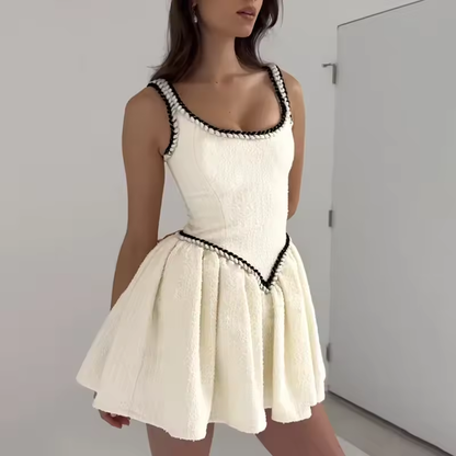 Chic Slim Suspender Dress Women's Elegant Contrast Color Splice Sleeveless A-Line Mini Dresses Female Party Club Clothes