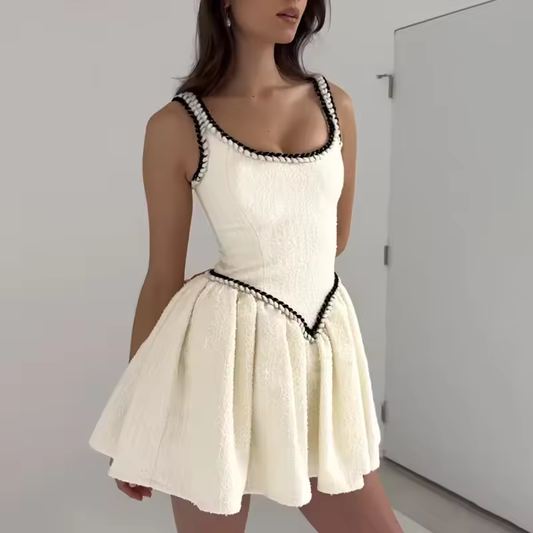 Chic Slim Suspender Dress Women's Elegant Contrast Color Splice Sleeveless A-Line Mini Dresses Female Party Club Clothes