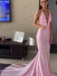Vestido longo formal estilo sereia com decote profundo