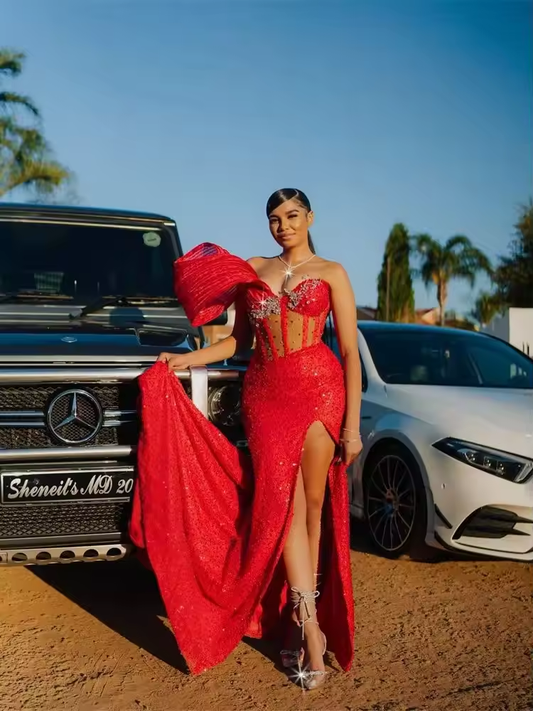 White Mermaid Evening Dresses Rhinestones Beaded Crystal Sparkly Wedding Party Gowns Senior Prom Party Robes Customized