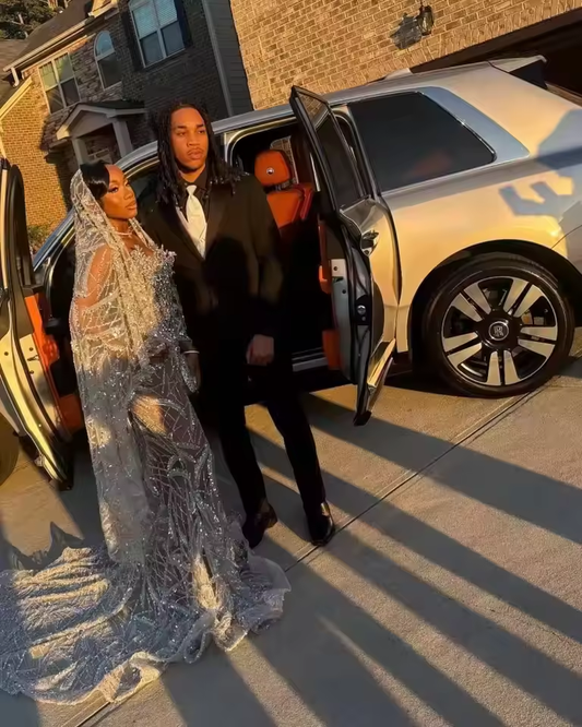 Vintage Silver Lace Mermaid Prom Dresses With Veil 2025 Sparkle Formal Wedding Party Illusion Lace Evening Gown Customized