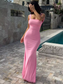 Lace Up Backless Pink Long Dress For Women Bodycon Sexy Slim Strap Maxi Dress Party Elegant Birthday Evening Outfits