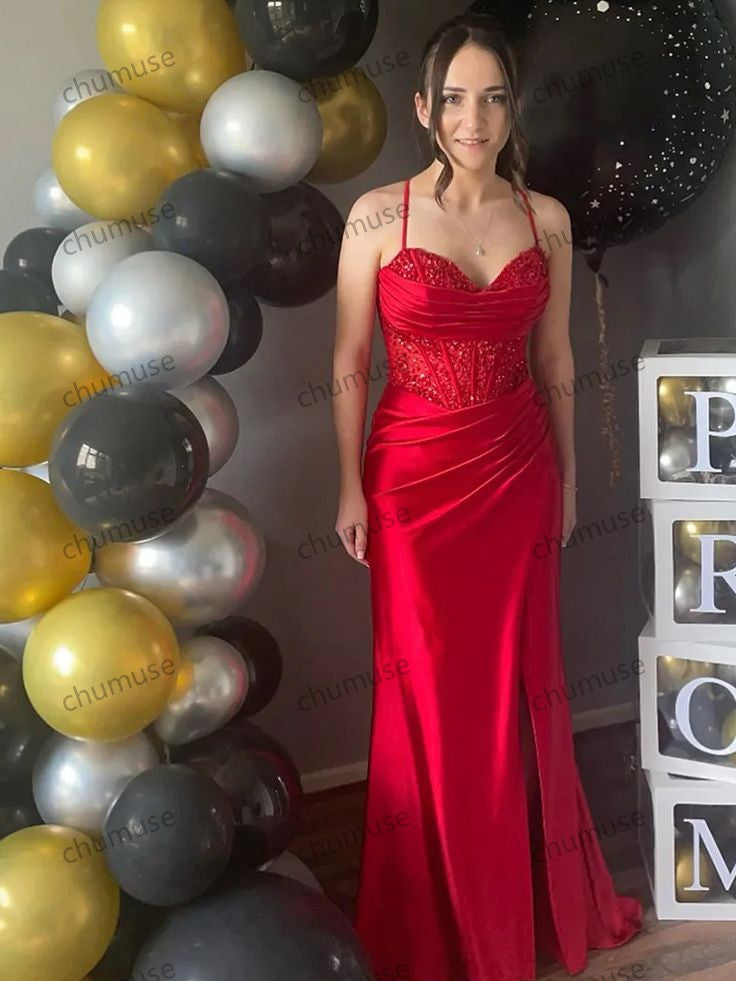 Mermaid Pink Off Shoulder Sheer Corset Rhinestone Long Prom Dress with Slit