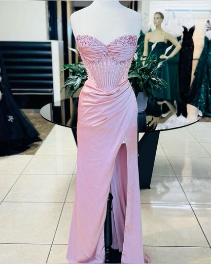 Gorgeous Shiny Exquisite Beaded Long Slit Elegant Sexy Ball Gown Evening Dress Party Dress