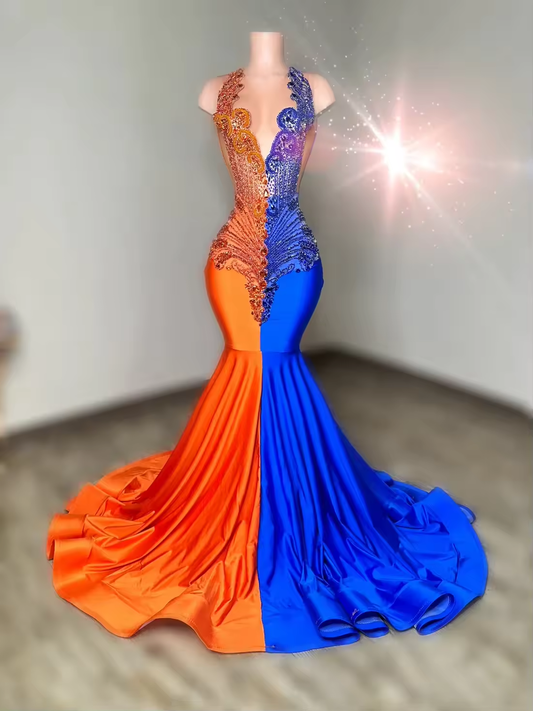 Luxury African American Prom Dresses For Black Girls Mermaid Sheer Beaded Crystals Robe De Soiree Evening Gown Customized