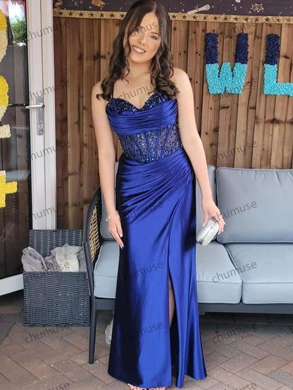 Mermaid Pink Off Shoulder Sheer Corset Rhinestone Long Prom Dress with Slit