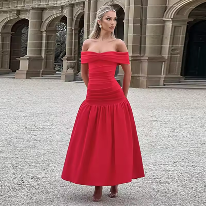 Sexy Slim Ruched One-Shoulder Dress For Women Elegant Club Party Long Dresses Sleeveless High Waist A-Line Dress Fashion