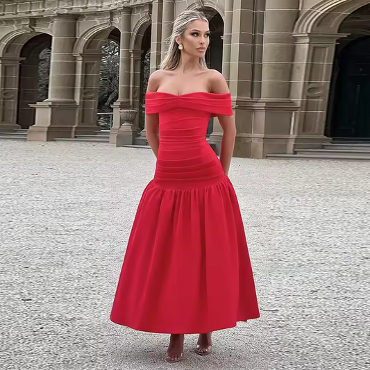 Sexy Slim Ruched One-Shoulder Dress For Women Elegant Club Party Long Dresses Sleeveless High Waist A-Line Dress Fashion