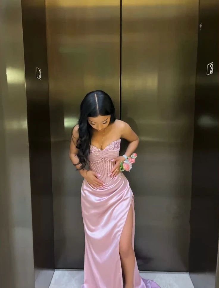 Gorgeous Shiny Exquisite Beaded Long Slit Elegant Sexy Ball Gown Evening Dress Party Dress