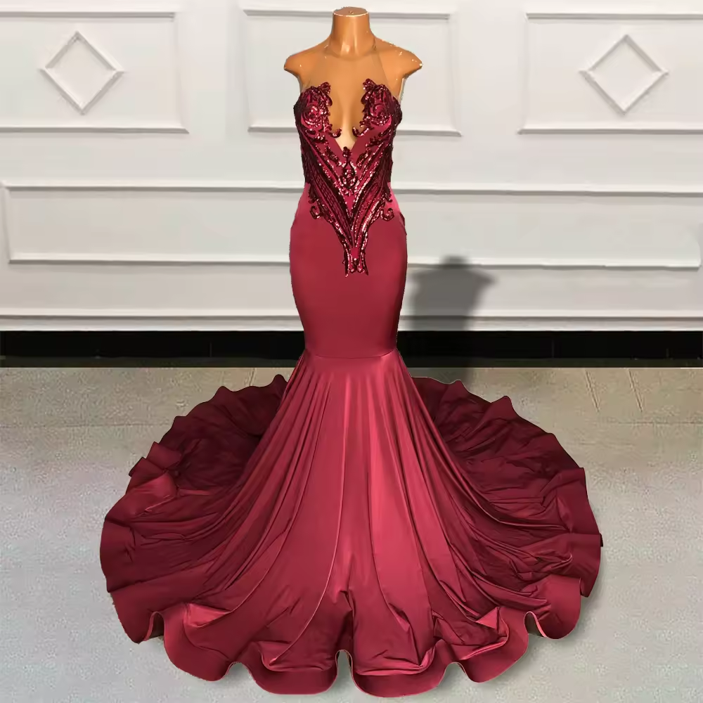 Black Girls Sparkly Sequin Mermaid Prom Dress 2025 Sheer Mesh Graduation Party Evening Gown for Women Customized Long Formal
