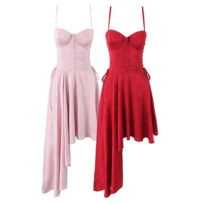 Summer Women's Sleeveless Asymmetric Dress 2025 New Arrivals Elegant Lace Up Dress Mini Spaghetti Strap Party Dresses