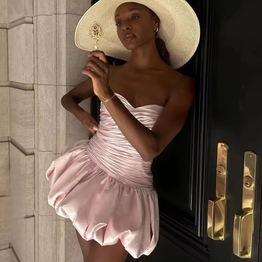 Summer Dress Women Mini Sexy Strapless Dress Gathered Birthday Party Dresses