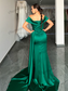 Green Off-the-Shoulder Neckline Hip Wrap High Split Satin Floor Skirt Elegant Dress Prom Dress
