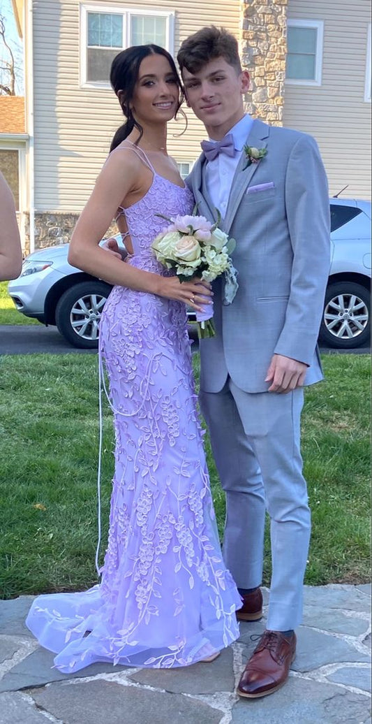 Purple Mermaid Prom Dresses Lace AppliquesEvening Party Formal Gowns