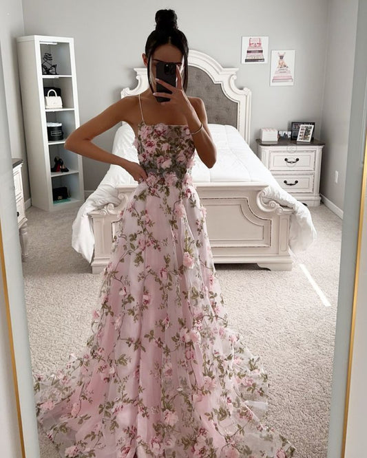Sexy A-line Prom Dress Fabulous Flowers Floral Prom Dresses