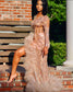 Gorgeous Long Mermaid Pink One Shoulder Long Sleeve Prom Dress With Slit