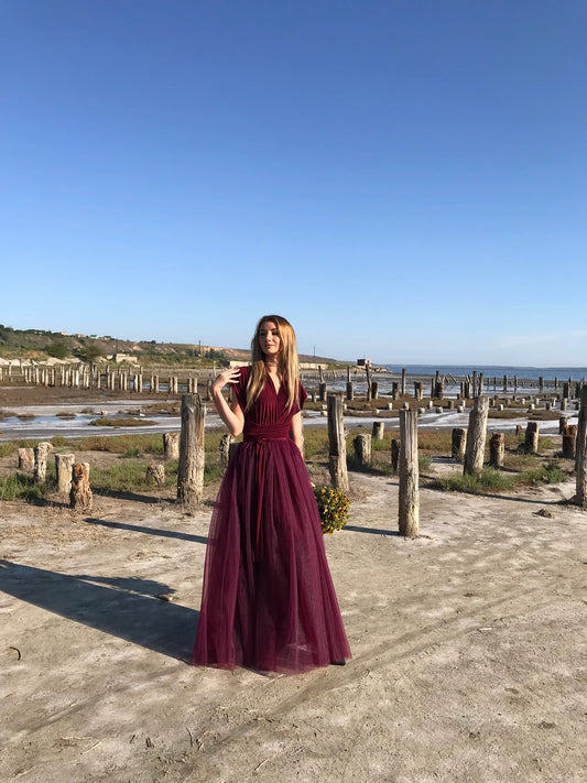 Prom dress long burgundy, Tulle wedding dress, Formal evening dress, Maxi infinity dress, Graduation party dress, Bridesmaid dress