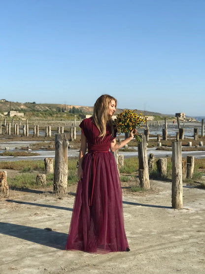 Prom dress long burgundy, Tulle wedding dress, Formal evening dress, Maxi infinity dress, Graduation party dress, Bridesmaid dress