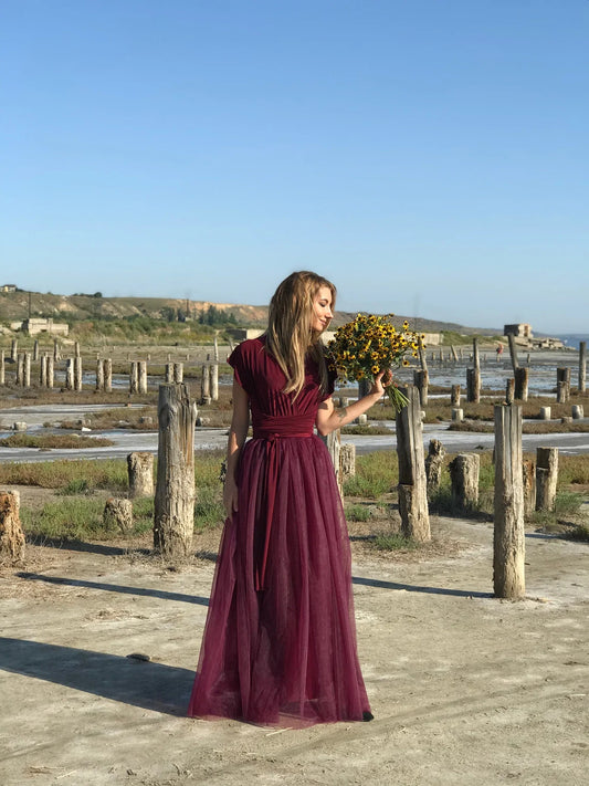 Prom dress long burgundy, Tulle wedding dress, Formal evening dress, Maxi infinity dress, Graduation party dress, Bridesmaid dress