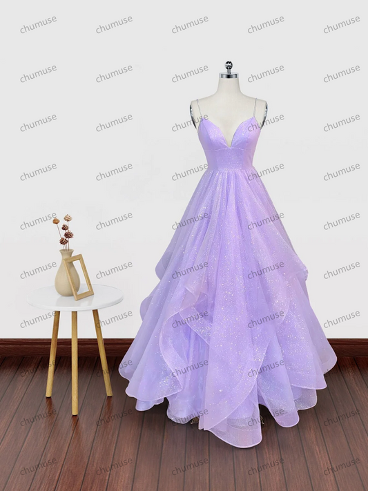 V Neck Purple Prom Gown, Purple V Neck Formal Graduation Dresses
