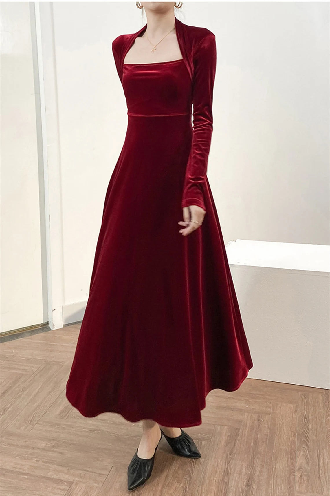 Velvet dress for women, Bridesmaid Dress, Fall Winter Custom Long Sleeve Maxi Dress, Plus Size Clothing, Party Dress, Formal Dress