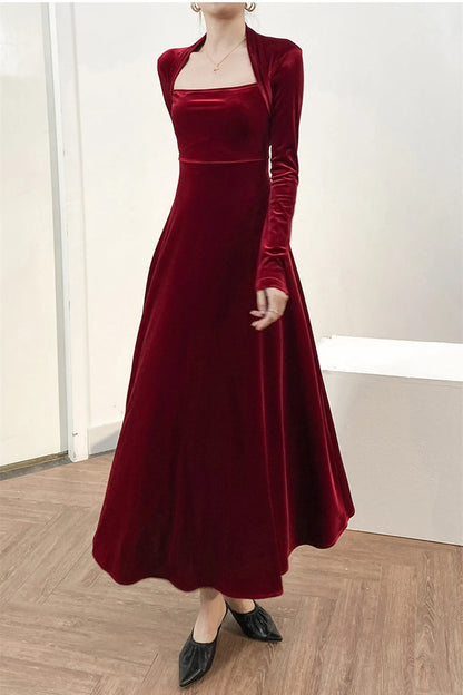 Velvet dress for women, Bridesmaid Dress, Fall Winter Custom Long Sleeve Maxi Dress, Plus Size Clothing, Party Dress, Formal Dress