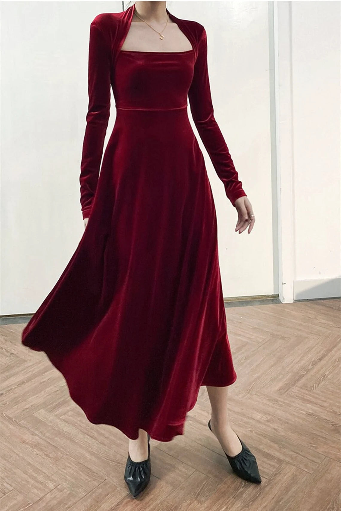 Velvet dress for women, Bridesmaid Dress, Fall Winter Custom Long Sleeve Maxi Dress, Plus Size Clothing, Party Dress, Formal Dress
