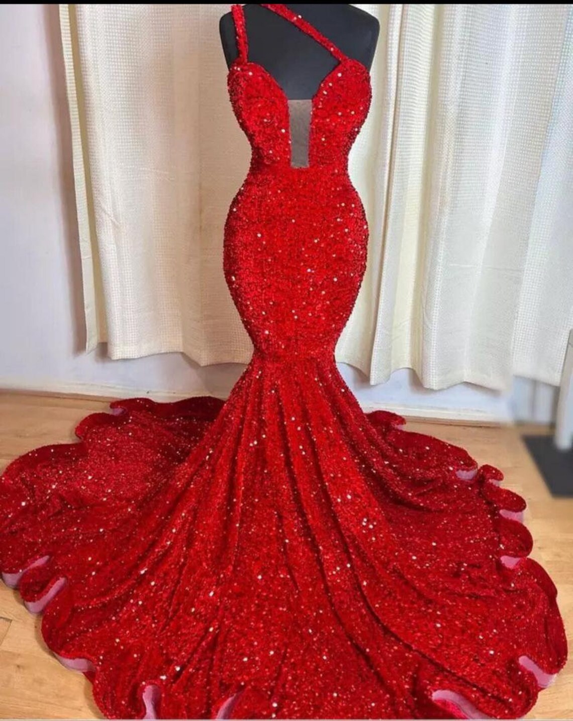 Long Seqins Red Mermaid Dress, Sleeveless Dress,Long Prom Dress, Wedding Dress, Black girl dress,Reception Dress,Free Shipping