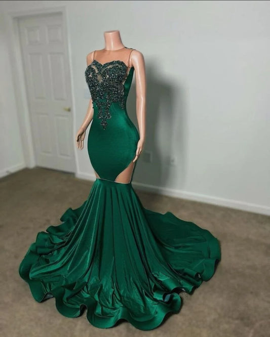 Beautiful long green velvet dress,Mermaid dress,Long Reception dress,Prom dress,Black girl dress,Wedding dress,Free shipping