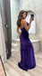 Chest feather detail slit design evening dress