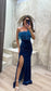 Chest feather detail slit design evening dress