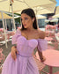 Lavender Off Shoulder prom gown, Thigh Slit prom Dress, tulle evening Dress, Bridesmaid Dress or Graduation Dress, ball gown, Bridesmaid
