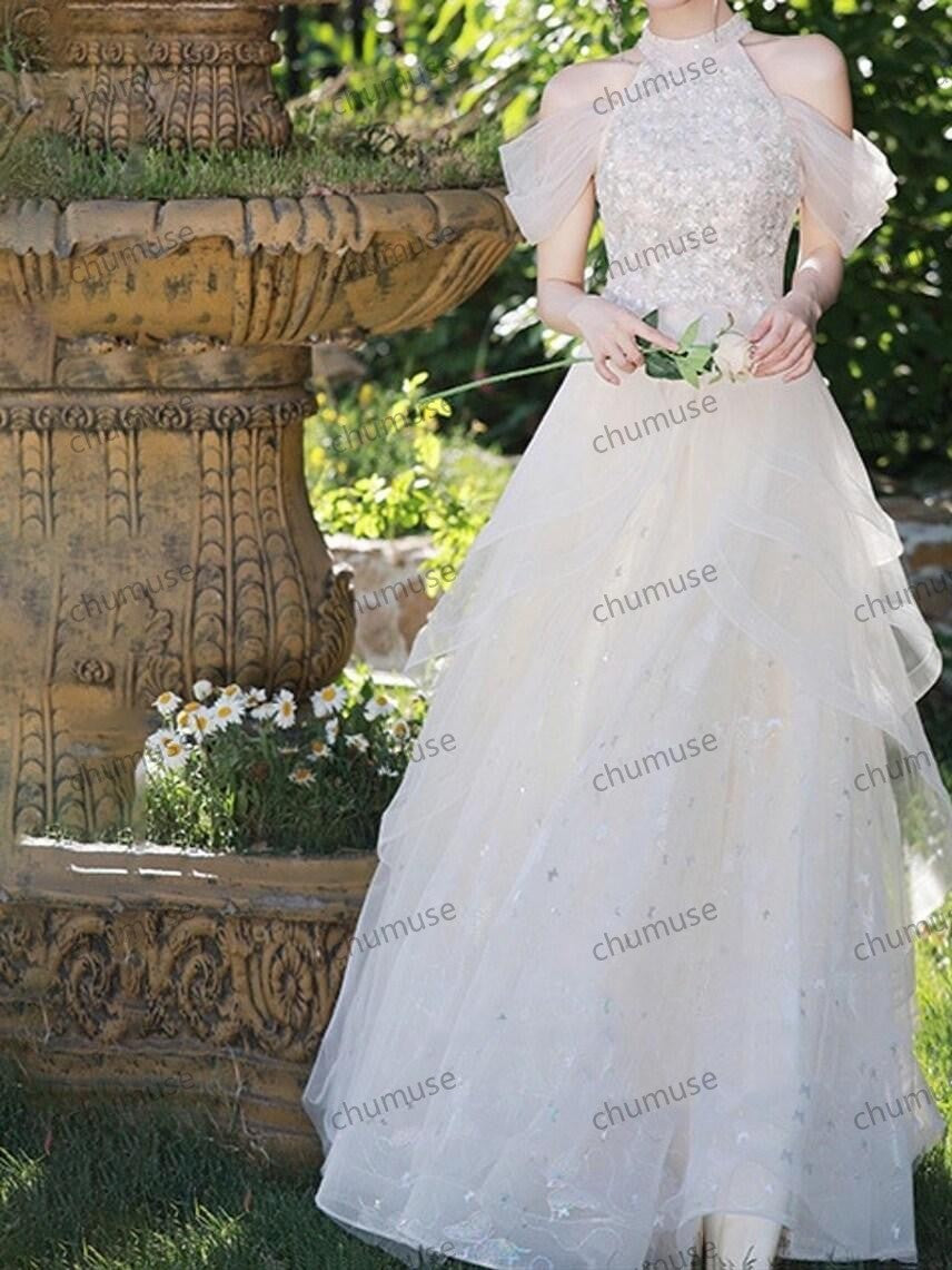 Halter Neck White Prom Dress, Strapless Prom Dress, Cocktail Party Dress, Evening Party Dress, Party Gown, Long Ball Gown, Birthday Dress