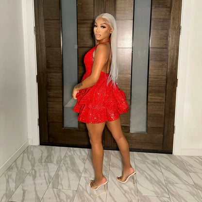 فستان قصير لحفلات التخرج وحفلات أعياد الميلاد وفساتين سهرة مخصصة