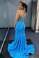 Lace-Up Blue Sequin Mermaid Long Prom Dress
