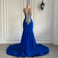 Vestidos de fiesta largos y elegantes, estilo sirena sexy, de lujo, brillantes, con diamantes, azul real, licra, negros, para niña, vestidos de gala para graduación.